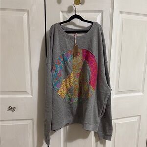 Natural Life: Gray Sweatshirt with Colorful Peace Sign